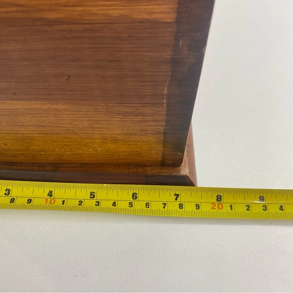 Vintage solid wood brass hinge counter storage keepsake box Currier & Ives inla